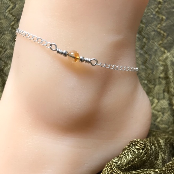 Citrine Sterling Silver Ankle Bracelet- Golden Citrine Anklet - Picture 7 of 7